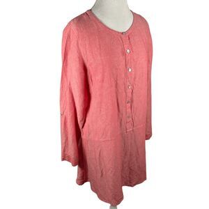 J. Jill Coral Button Shirt Dress Linen Blend Summer Beachy Relaxed Tunic Size L